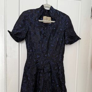 Vintage Eisenberg Elegant Black and Blue Floral Midi Dress